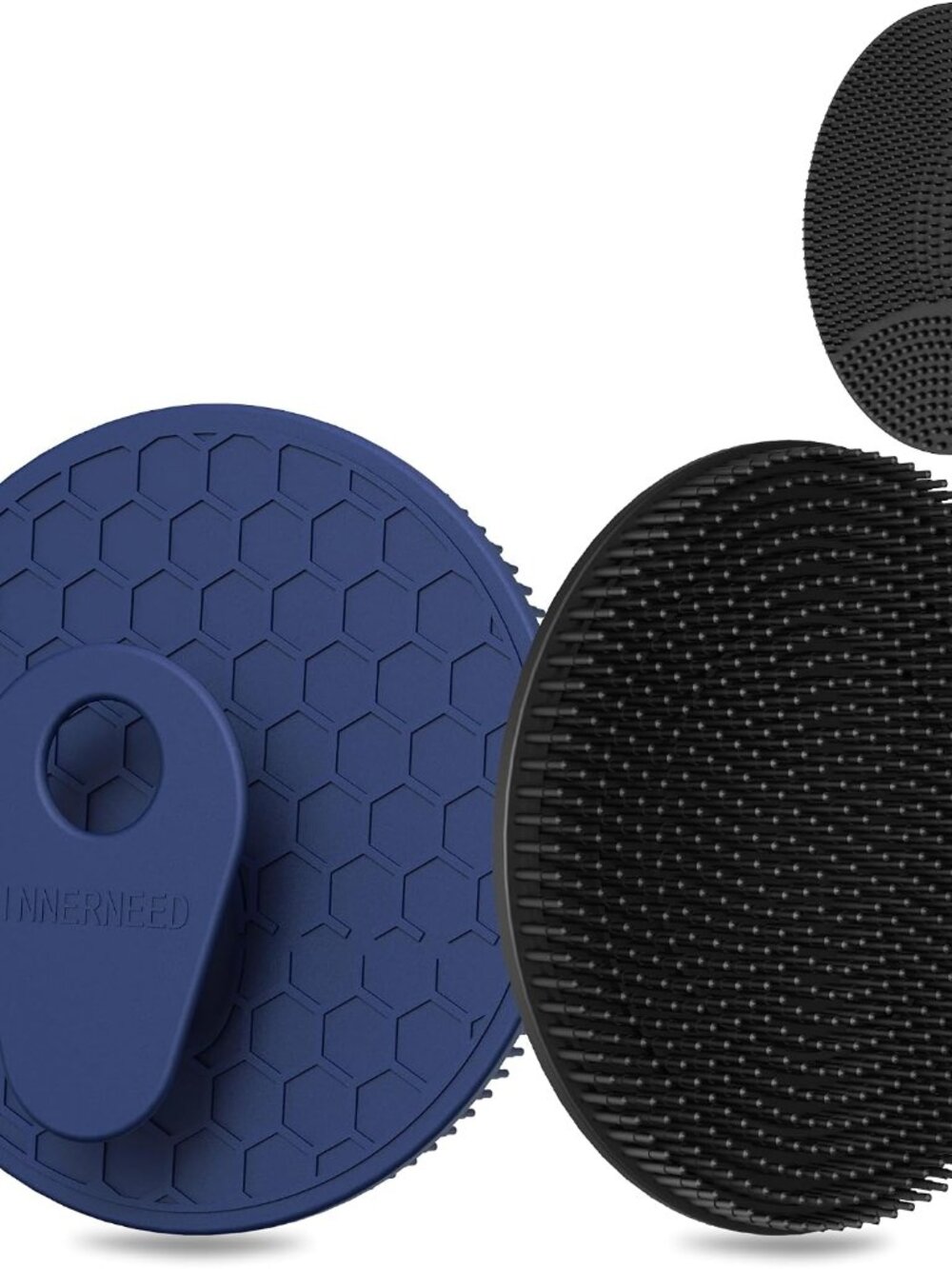 Silicone Body Scrubber Gentle Exfoliating Brush Set, Black+ Blue